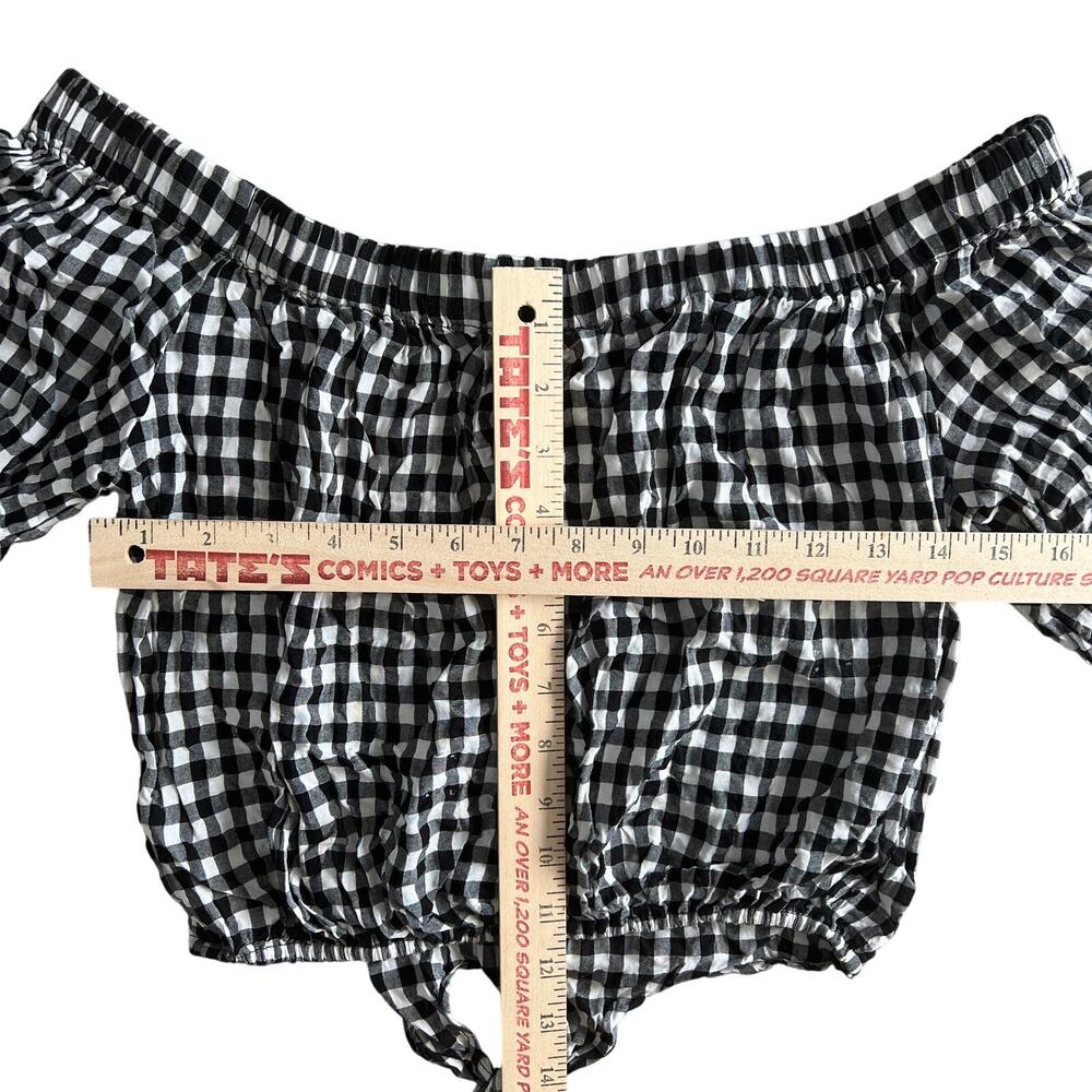 Forever 21 Black White Gingham Off Shoulder Crop Top Size S - Picture 5 of 7
